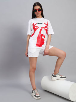 Griffel - Women Graphic Print White T-Shirt and Shorts