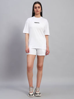 Griffel - Women Graphic Print White T-Shirt and Shorts