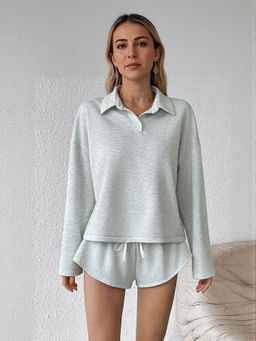 Outzidr - Grey Full Sleeves T-Shirt with Shorts