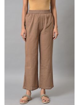 W - Beige Solid Parallel Pants