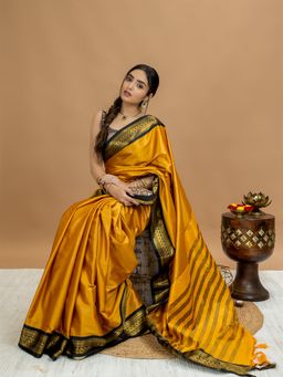 Hella Fashions - Gold Solid Saree with Unstitched Blouse