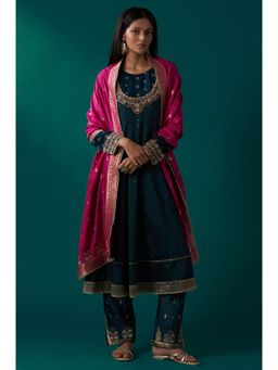 WISHFUL by W - Teal Embroidered Anarkali Kurta with Pant and Dupatta