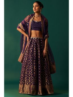 WISHFUL by W - Purple Woven Blouse with Lehenga and Dupatta
