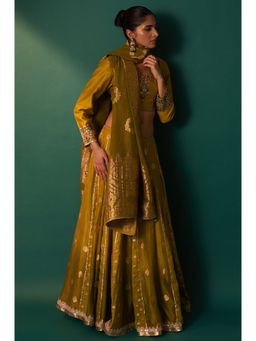 WISHFUL by W - Green Embroidered Blouse with Lehenga and Dupatta