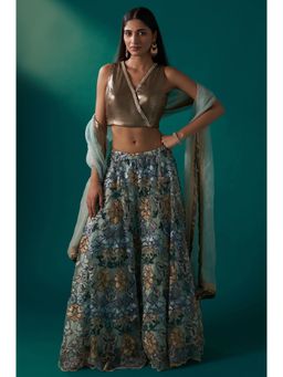 WISHFUL by W - Multi-Color Floral Blouse with Lehenga and Dupatta