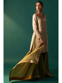 WISHFUL by W - White Embroidered Kurta with Sharara and Dupatta