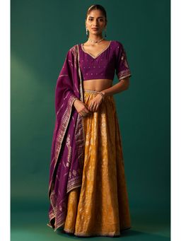 WISHFUL by W - Purple Woven Blouse with Lehenga and Dupatta