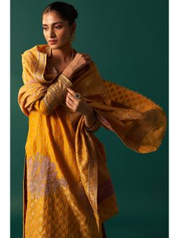 WISHFUL by W - Yellow Embroidered Kurta with Palazzo and Dupatta