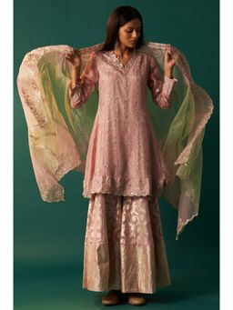 WISHFUL by W - Pink Embroidered Kurta with Sharara and Dupatta