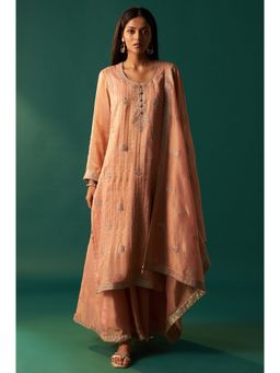 WISHFUL by W - Peach Embroidered Kurta with Palazzo and Dupatta