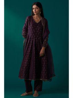 WISHFUL by W - Purple Embroidered Kurta with Pant and Dupatta