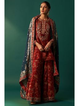 WISHFUL by W - Red Embroidered Kurta with Palazzo and Dupatta