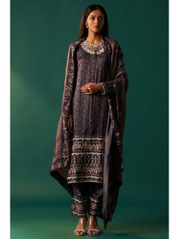 WISHFUL by W - Navy Blue Embroidered Kurta with Pant and Dupatta