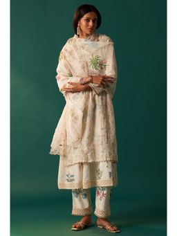 WISHFUL by W - White Embroidered Kurta with Pant and Dupatta