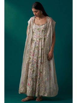 WISHFUL by W - Floral Print Georgette Anarkali Kurta with Cape