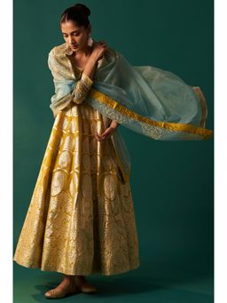 WISHFUL by W - Green Embroidered Zari Anarkali Kurta with Dupatta