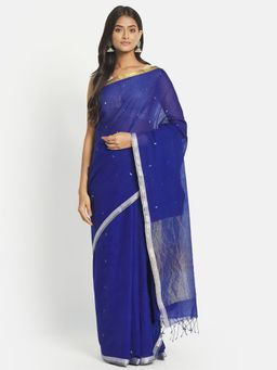 Fabindia - Blue Cotton Jamdani Woven Saree without Blouse