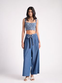 Elarra - Blue Embroidered Berry Frinze Co-Ord (Set of 2)