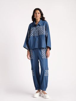 Elarra - Blue Embroidered Berry Frinze Co-Ord (Set of 2)