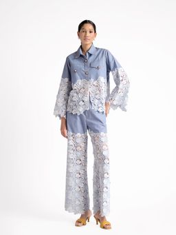 Elarra - Blue Embroidered Fairy Bliss Co-Ord (Set of 2)