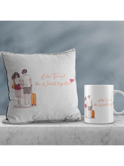 eCraftIndia - Valentine Combo of Girl & Boy with Travel Bag Travel Bag Cushion & Mug Gift Set