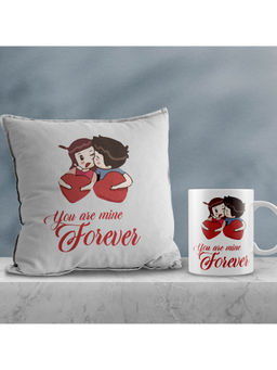 eCraftIndia - Valentine Combo of Combo of Colorful You Are Mine Forever Cushion & Mug Gift Set