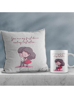 eCraftIndia - Valentine Combo of My Last Option with Girl Boy Hugging Cushion & Mug Gift Set