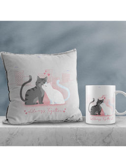 eCraftIndia - Valentine Combo of Cats Kissing Cushion & Mug Gift Set