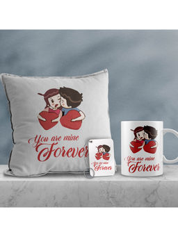 eCraftIndia - Valentine Combo of You Are Mine Forever Cushion & Mug with Keychain Gift Set