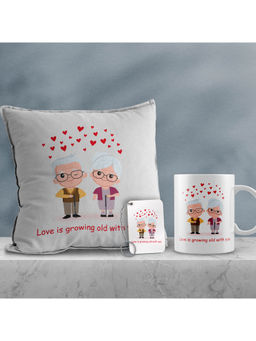 eCraftIndia - Valentine Combo of Old Couple Cushion Cushion & Mug with Keychain Gift Set