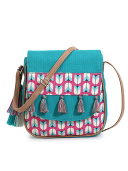 Anekaant - Rangoli Sea Green & Pink Polycotton Tulip Digital Print Sling Bag