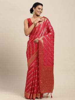Mimosa - Women's Kanjivaram Art Silk Pink Saree with Unstitched Blouse