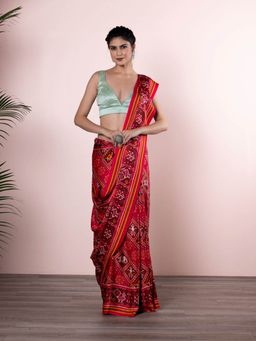 Beatitude - Red Magenta Ethnic Motifs Silk Blend Saree with Unstitched Blouse