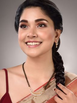 Saraf RS Jewellery - Gold Dual Toned Traditional White AD Studded Mangalsutra Jewellery Set