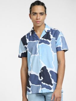 Jack & Jones - Blue Printed Short Sleeves Shirt