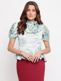 Latin Quarters - Green A-line Power Shoulder Top