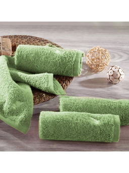 Maspar - Colorart 550GSM Embedded Stripe Solid Jasmine Green Face Towels (Set of 4)