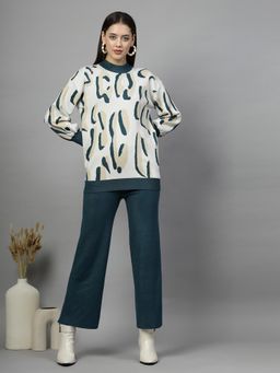 Mafadeny - Women Printed 2 Pcs Co-Ord Set And Solid Palazzos - Teal