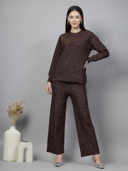 Mafadeny - Women Embellished Co-Ord Set - Brown