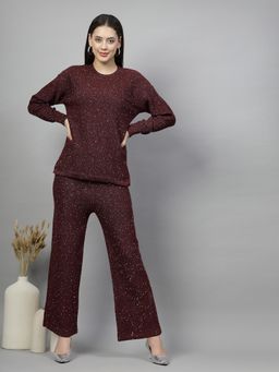 Mafadeny - Women Embellished Co-Ord Set - Wine