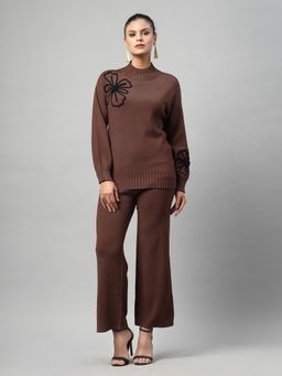 Mafadeny - Women's Embroidered Co-Ord Set - Brown