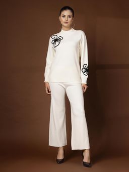 Mafadeny - Women's Embroidered Co-Ord Set - Cream