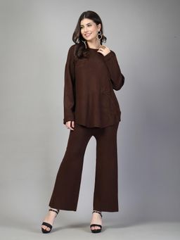Mafadeny - Women Embroidered Co-Ord Set - Brown