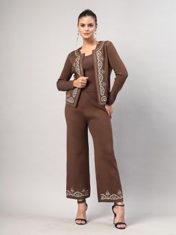Mafadeny - Women Embellished Co-Ord Set - Brown