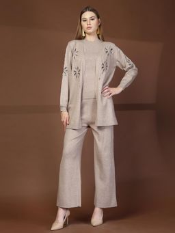 Mafadeny - Women's Embellished Co-Ord Set - Beige