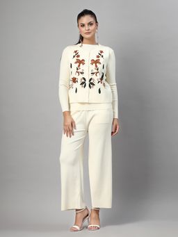 Mafadeny - Women Embroidered Co-Ord Set - Cream