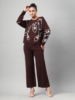 Mafadeny - Women Embroidered Co-Ord Set - Brown
