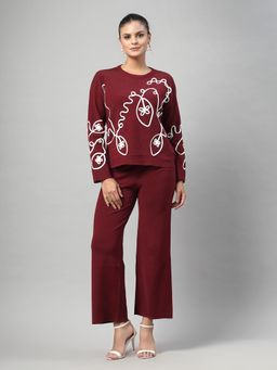 Mafadeny - Women Embroidered Co-Ord Set - Maroon