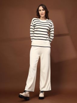 Mafadeny - Women's Stripes Co-Ord Set - Cream