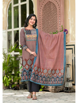 Autumnlane - Women Brown Printed Kurta with Pant and Dupatta (Set of 3)